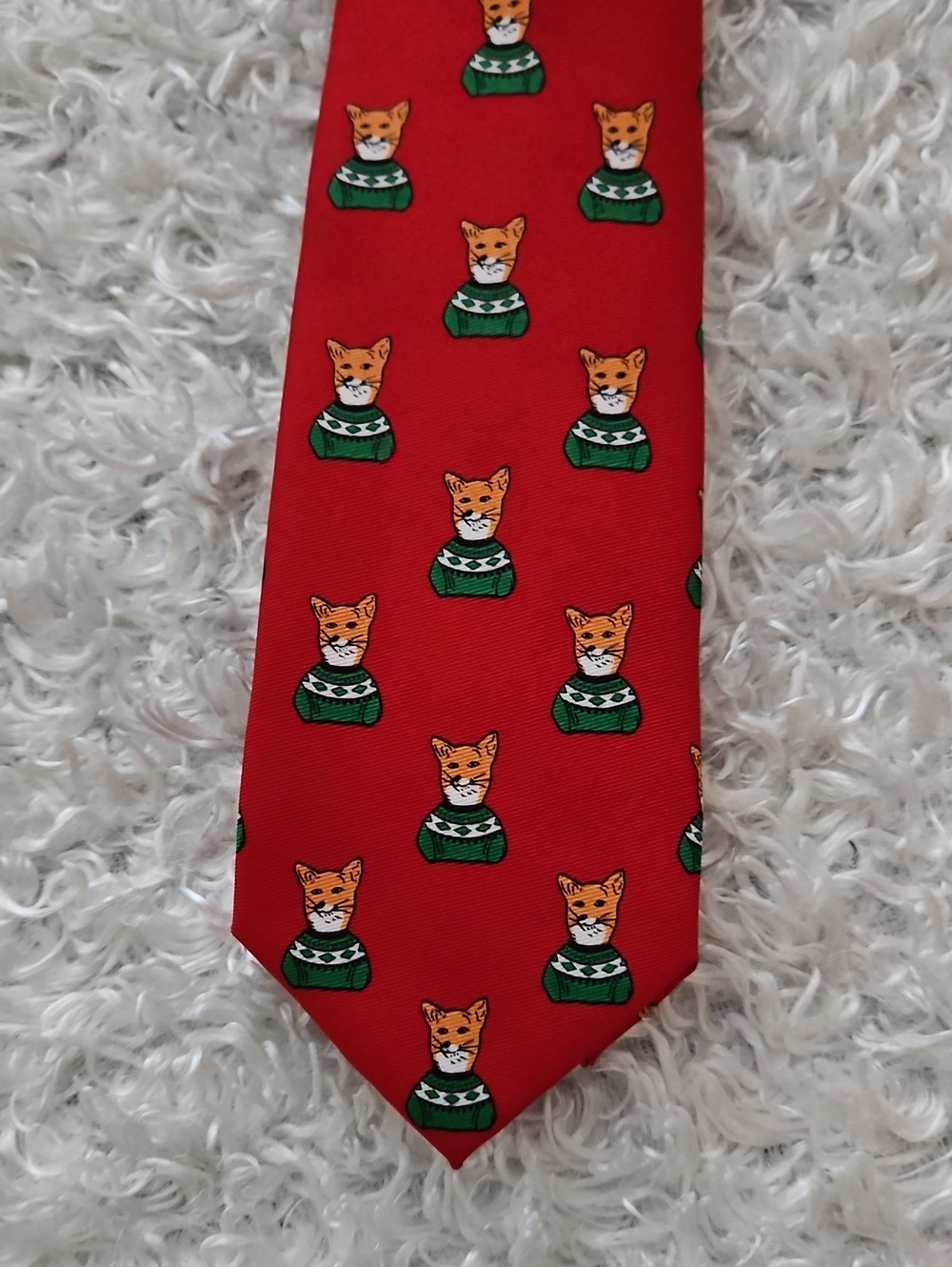 Christmas Holiday Festive Cat Lover Neck tie St. Nicholas Square Red